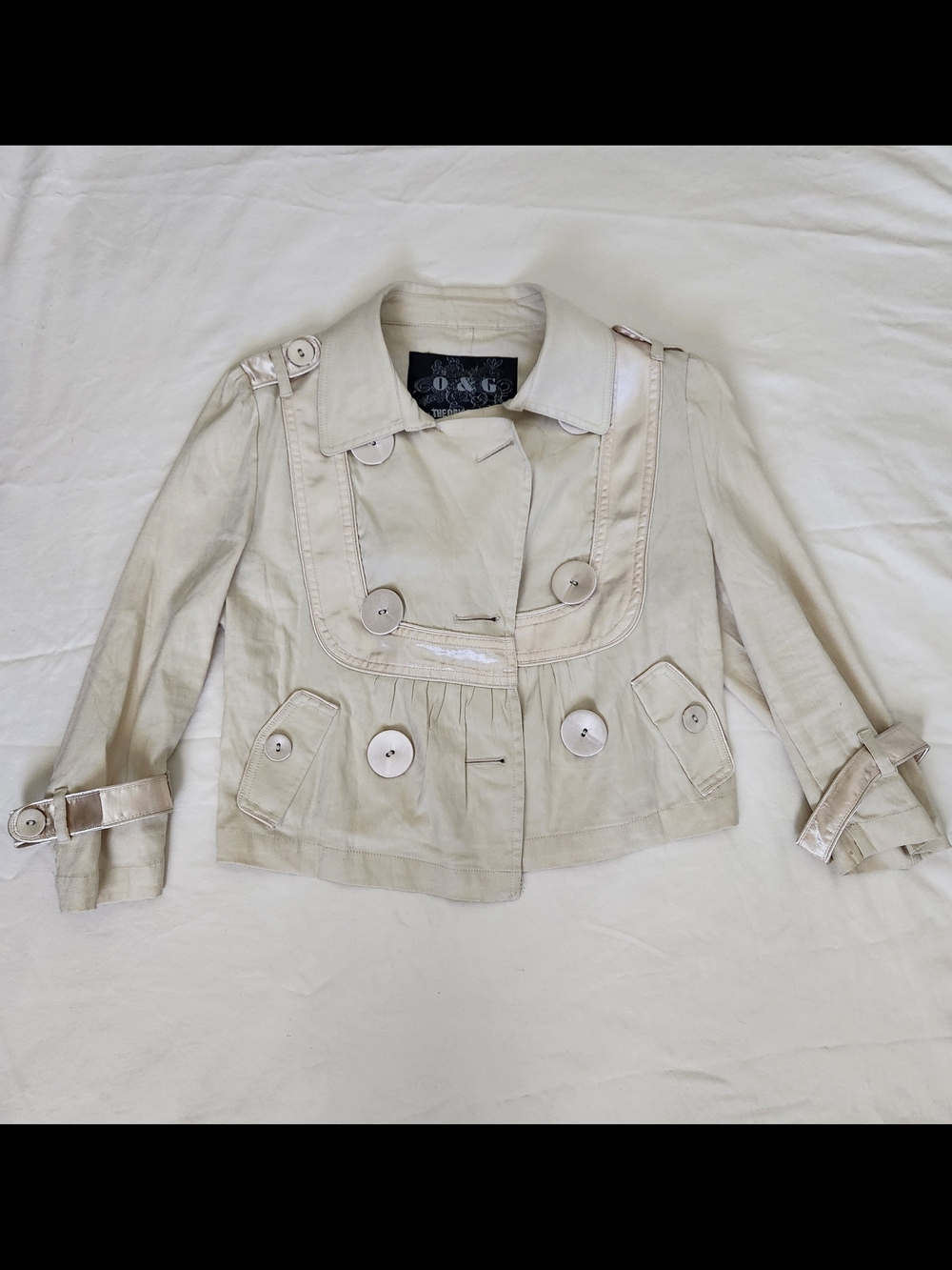 Women's Cream Cropped Trench Coat with Gloss Trim